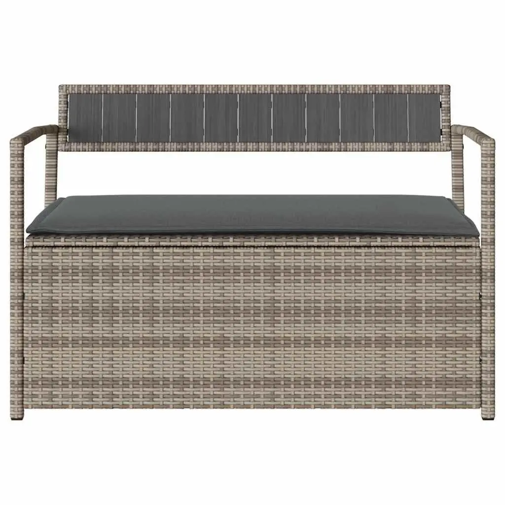 Garden Storage Bench with Cushion Outdoor Seating Poly Rattan Grey