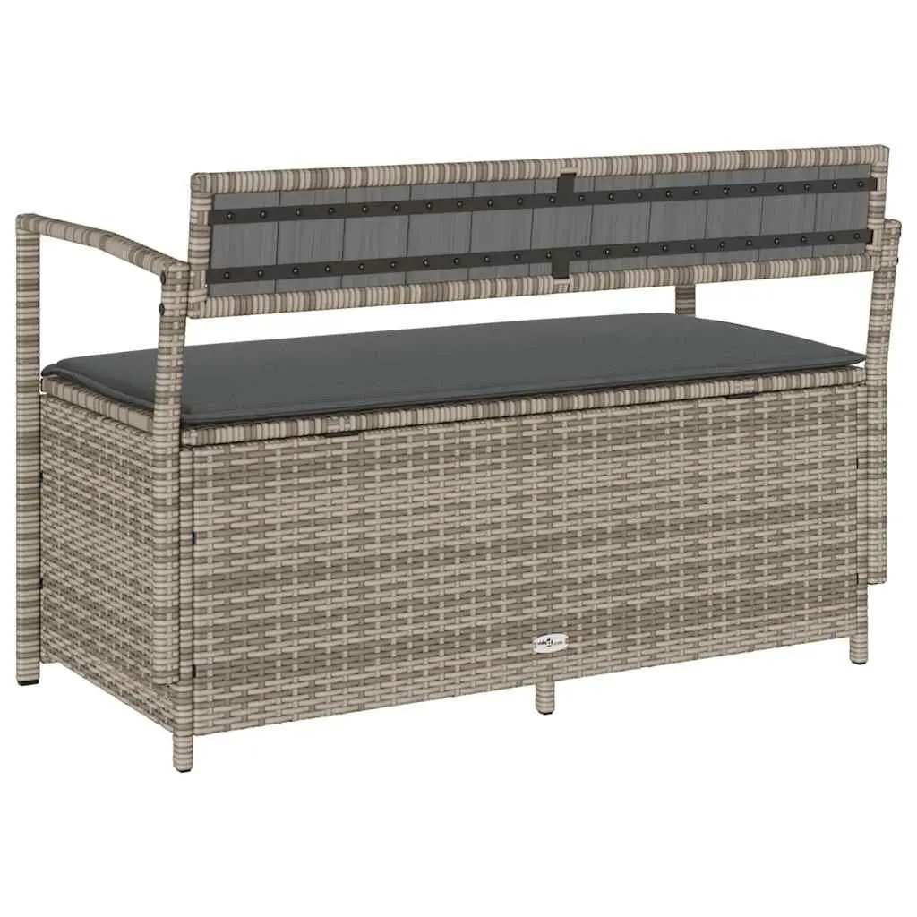Garden Storage Bench with Cushion Outdoor Seating Poly Rattan Grey