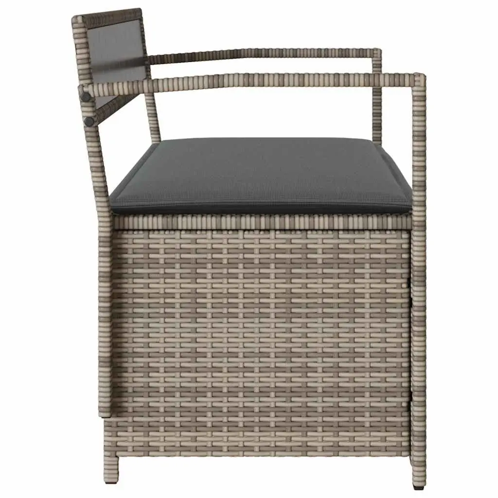 Garden Storage Bench with Cushion Outdoor Seating Poly Rattan Grey