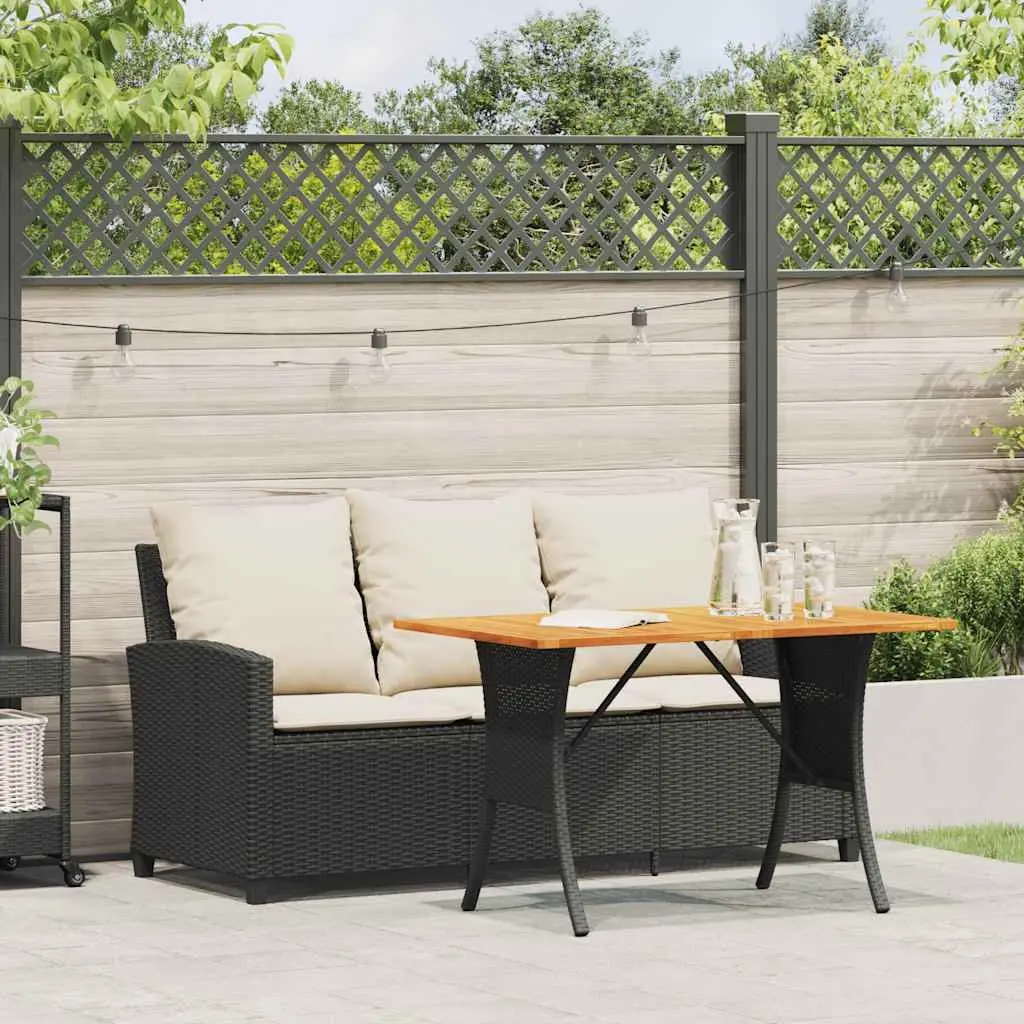 Garden Sofa 3-Seater Outdoor Seating Black Poly Rattan with Acacia Wood Table