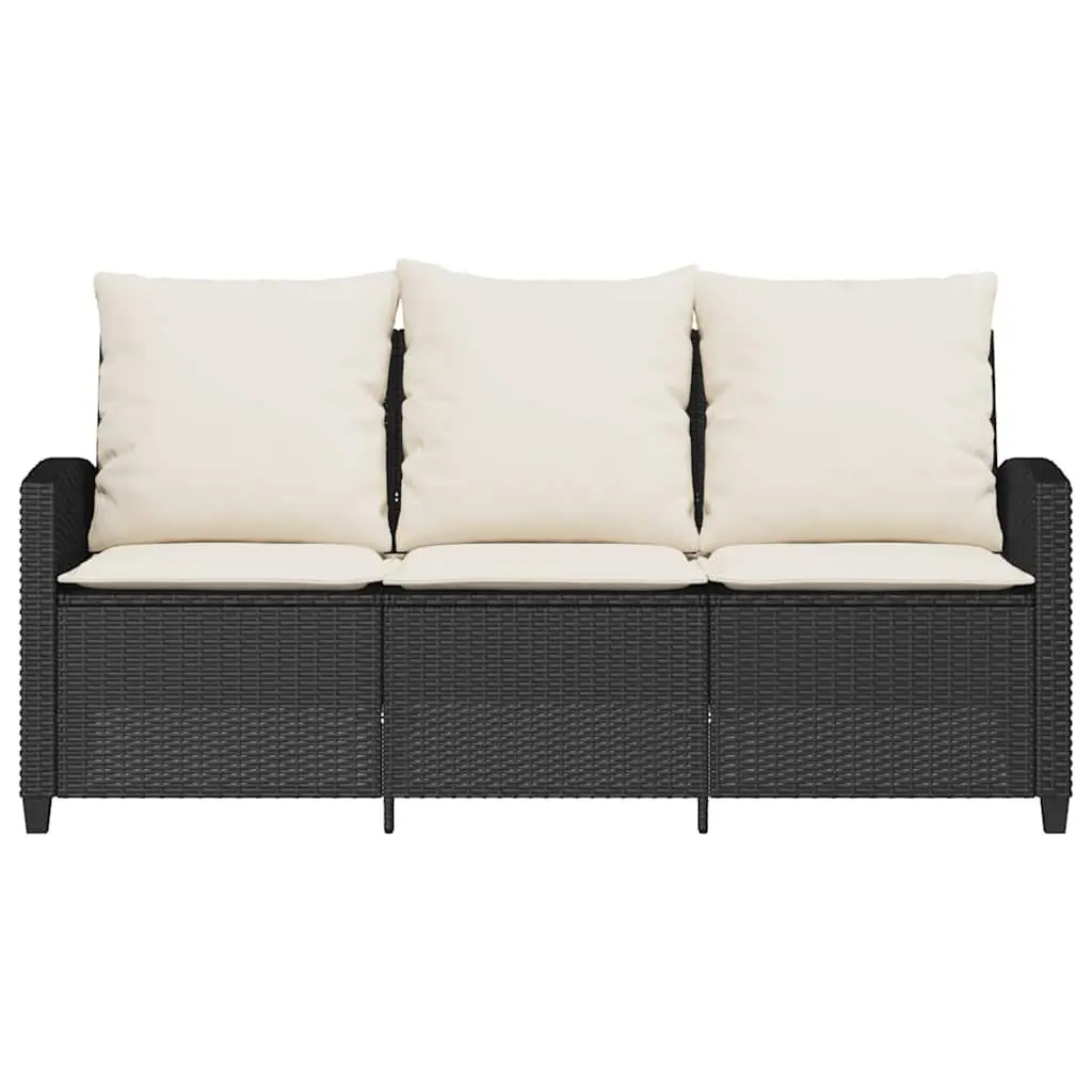 Garden Sofa 3-Seater Outdoor Seating Black Poly Rattan with Acacia Wood Table