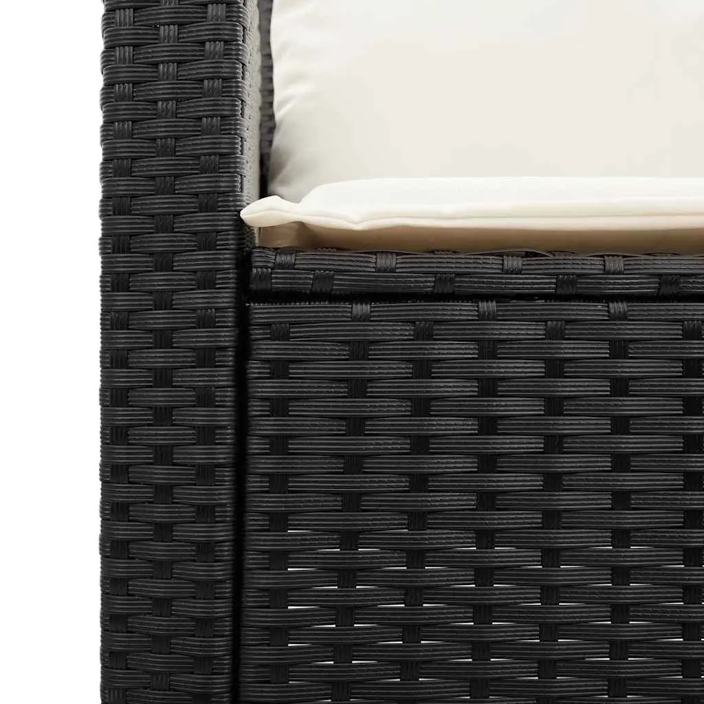 Garden Sofa 3-Seater Outdoor Seating Black Poly Rattan with Acacia Wood Table
