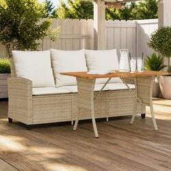 3-Seater Garden Sofa Set with Cushions and Coffee Table Beige Outdoor Furniture
