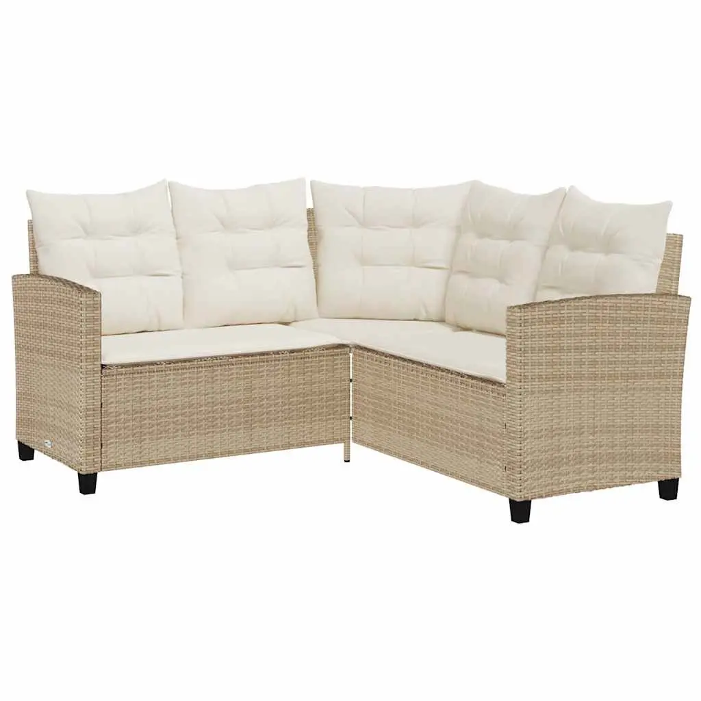 L Shaped Garden Sofa Set with Cushions and Table Beige Poly Rattan Outdoor Furniture