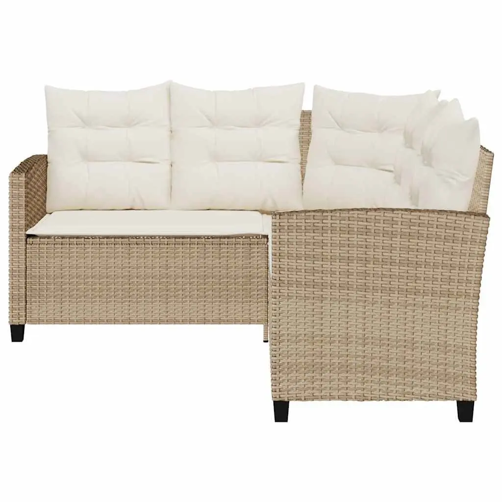 L Shaped Garden Sofa Set with Cushions and Table Beige Poly Rattan Outdoor Furniture
