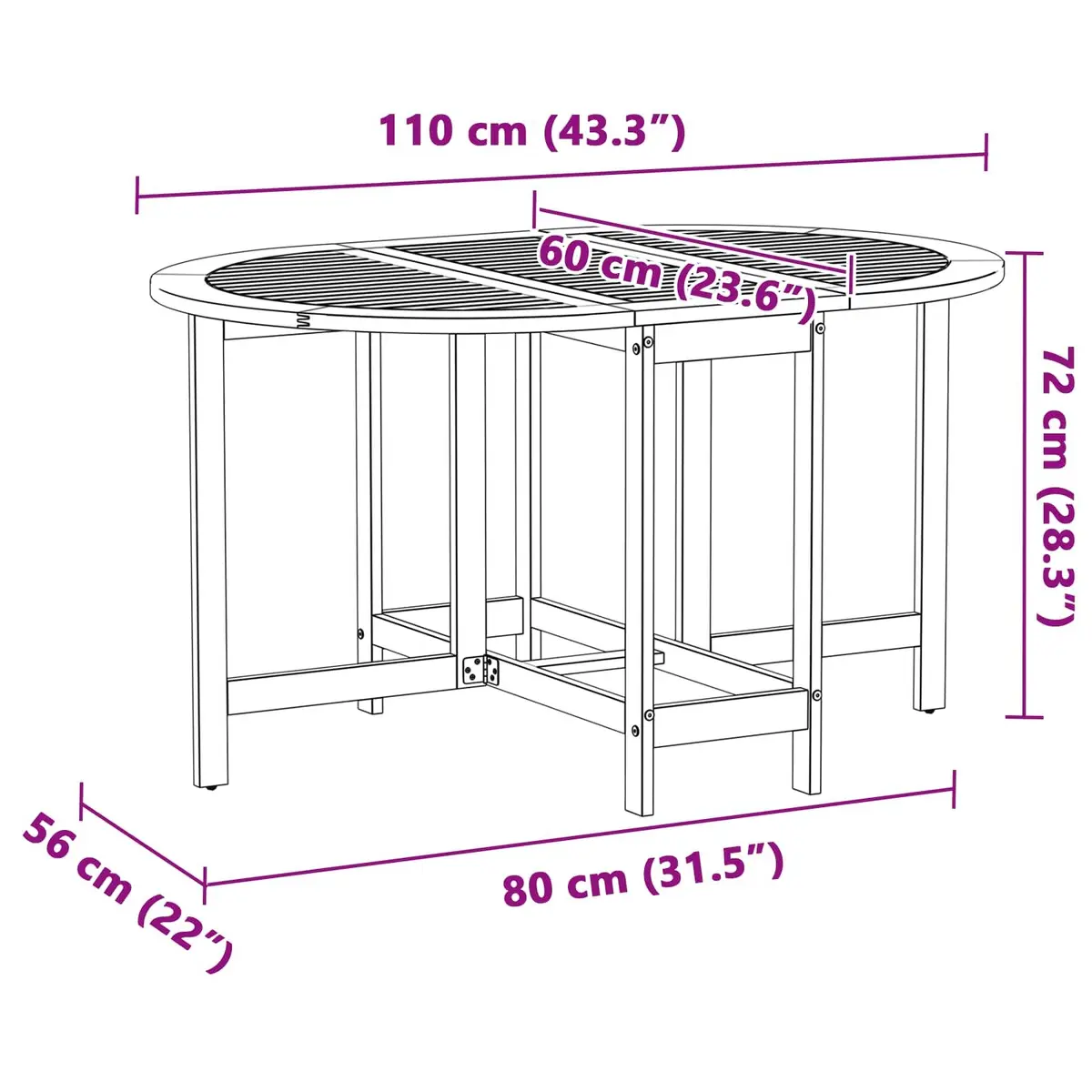 Folding Garden Table Outdoor Dining 110 x 60 x 72 cm Brown Acacia Wood