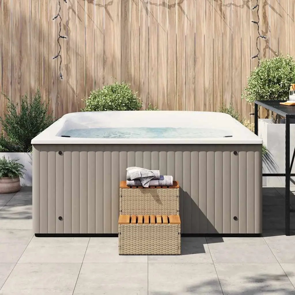Hot Tub Step Beige 50x50x50.5cm Spa Rattan Wood Outdoor Pool Entry Stool