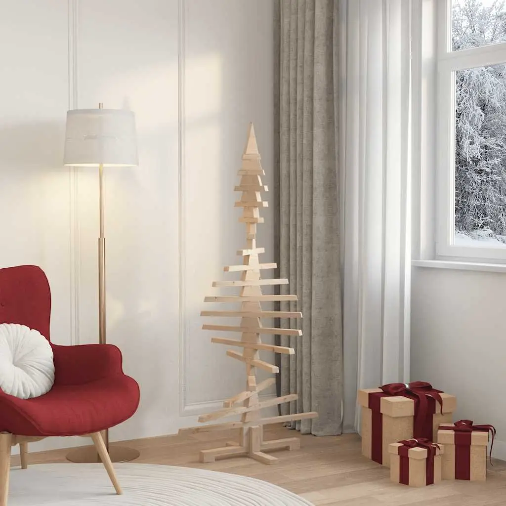 Wooden Christmas Tree Decoration 150cm Solid Pine Wood Brown Holiday Home Decor