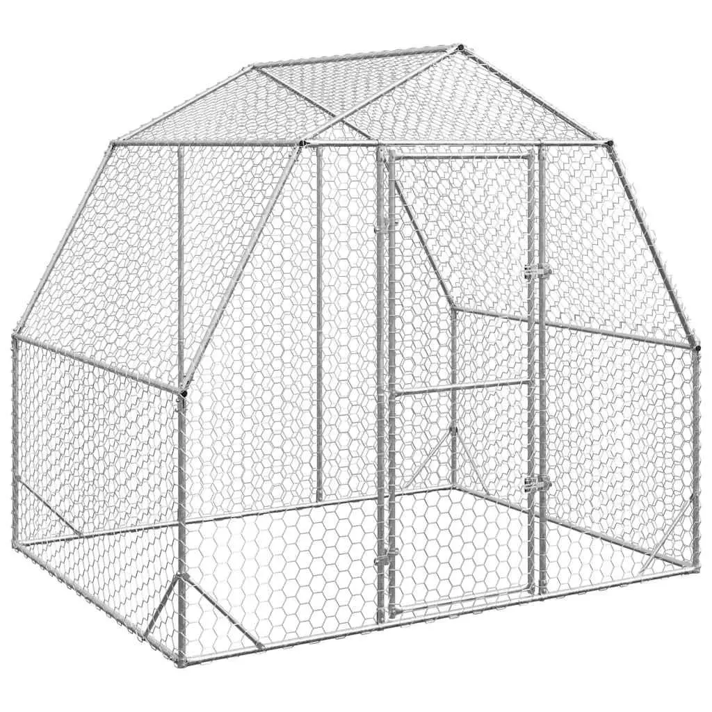 Walk-In Coop Enclosure for Chickens 2.5x2x2.25m Hexagonal Mesh Wire Silver