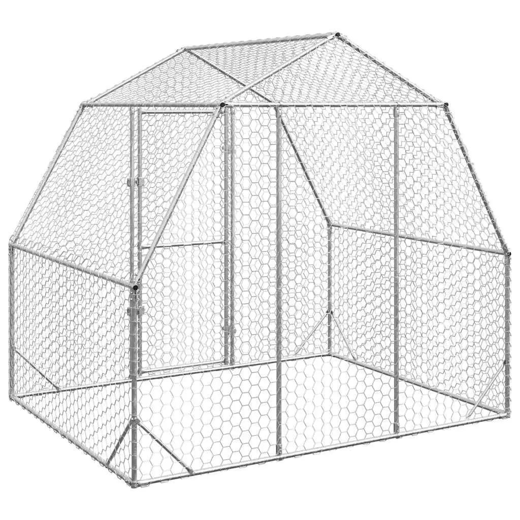 Walk-In Coop Enclosure for Chickens 2.5x2x2.25m Hexagonal Mesh Wire Silver