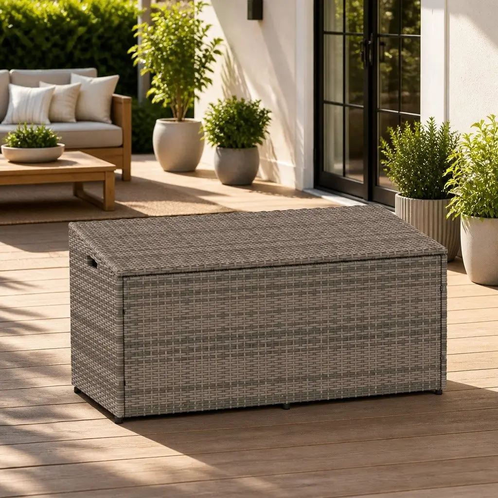 Garden Storage Box Outdoor Furniture Grey 110 x 50 x 58 cm Poly Rattan