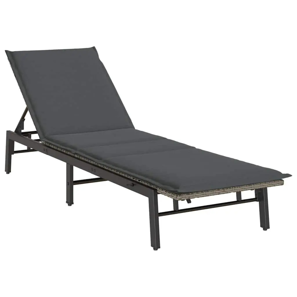 Outdoor Furniture Adjustable Reclining Sun Lounger Grey Poly Rattan Garden Patio