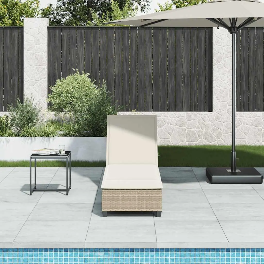 Sun Lounger Adjustable Backrest Outdoor Reclining Chair Beige