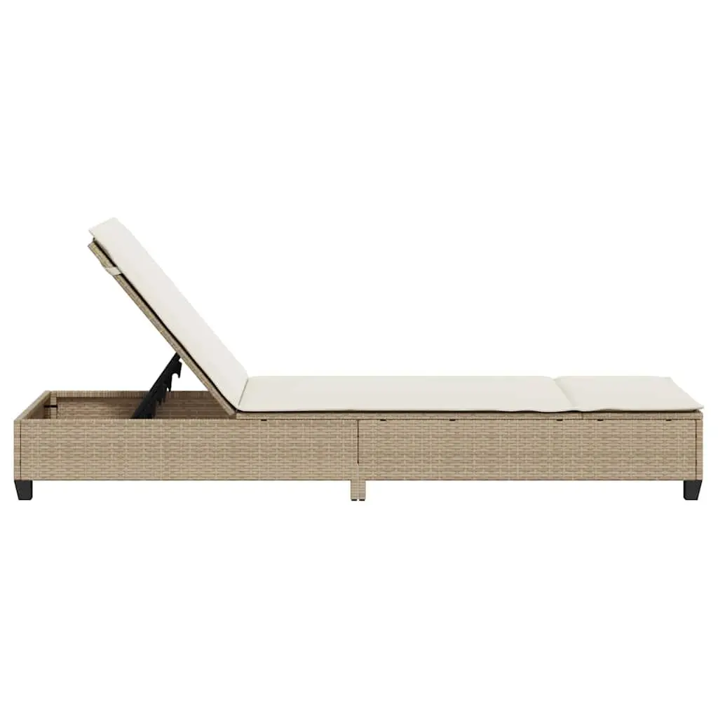 Sun Lounger Adjustable Backrest Outdoor Reclining Chair Beige