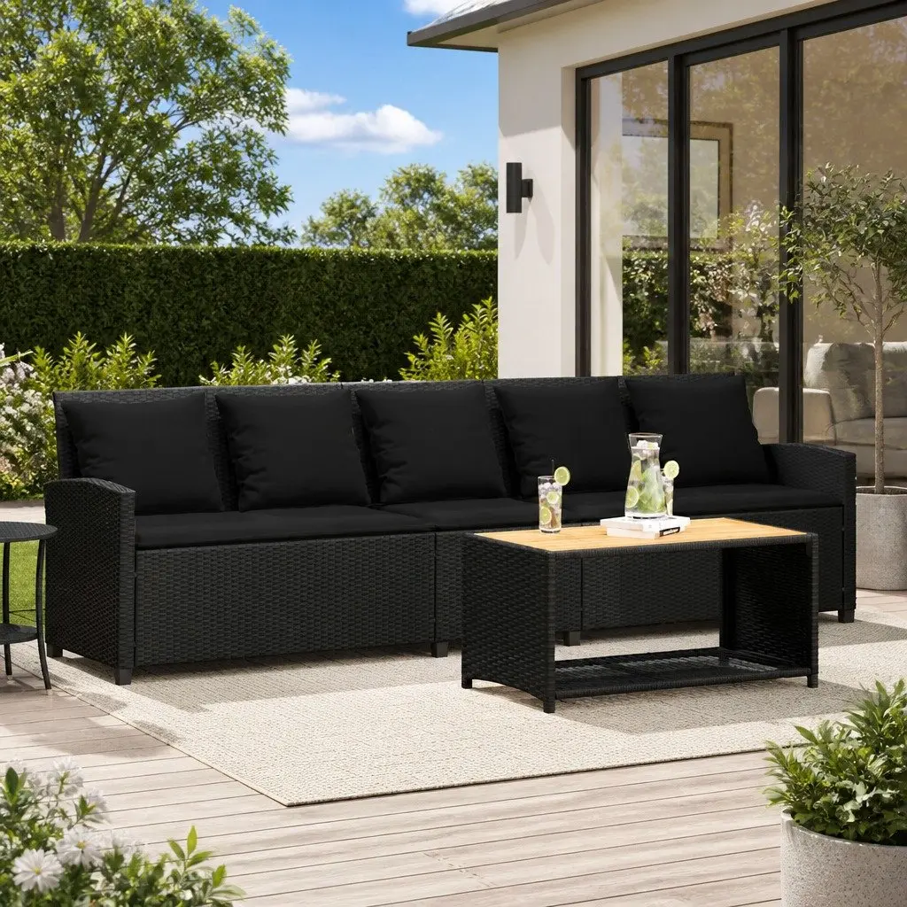 Garden Sofa 5-Seater Outdoor Lounge Set with Cushions Black Poly Rattan