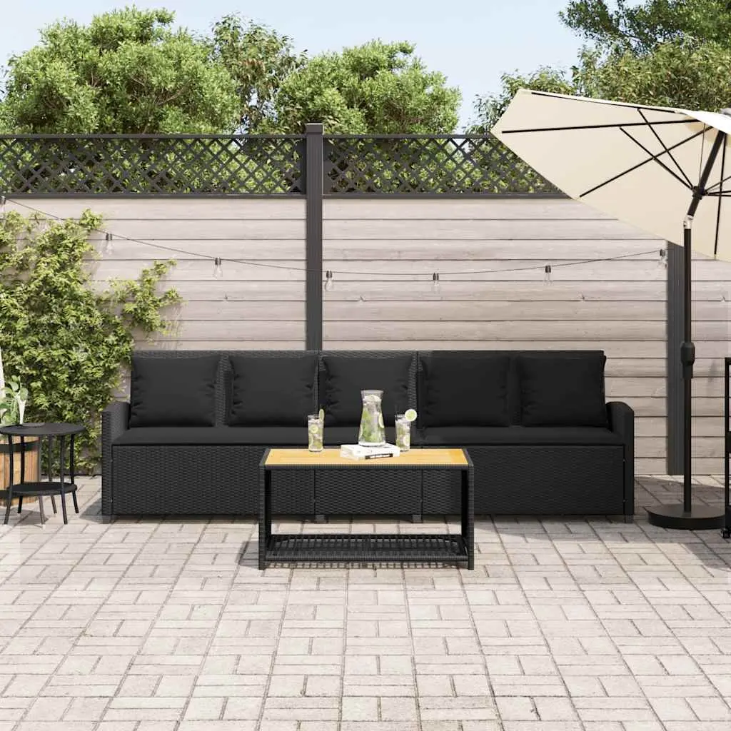 Garden Sofa 5-Seater Outdoor Lounge Set with Cushions Black Poly Rattan