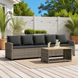 5-Seater Grey Rattan Garden Sofa with Cushions - Great Value