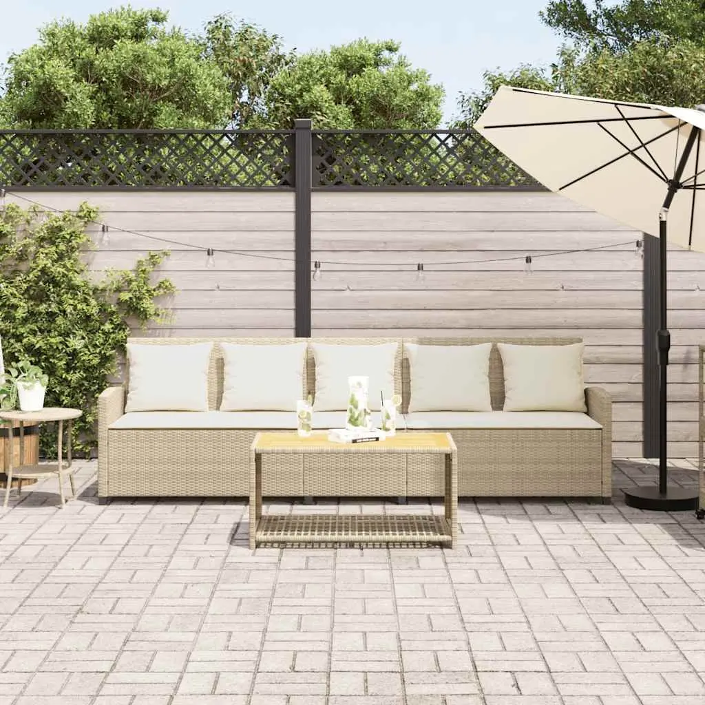 Garden Sofa 5-Seater Outdoor Patio Lounge Set Beige Poly Rattan