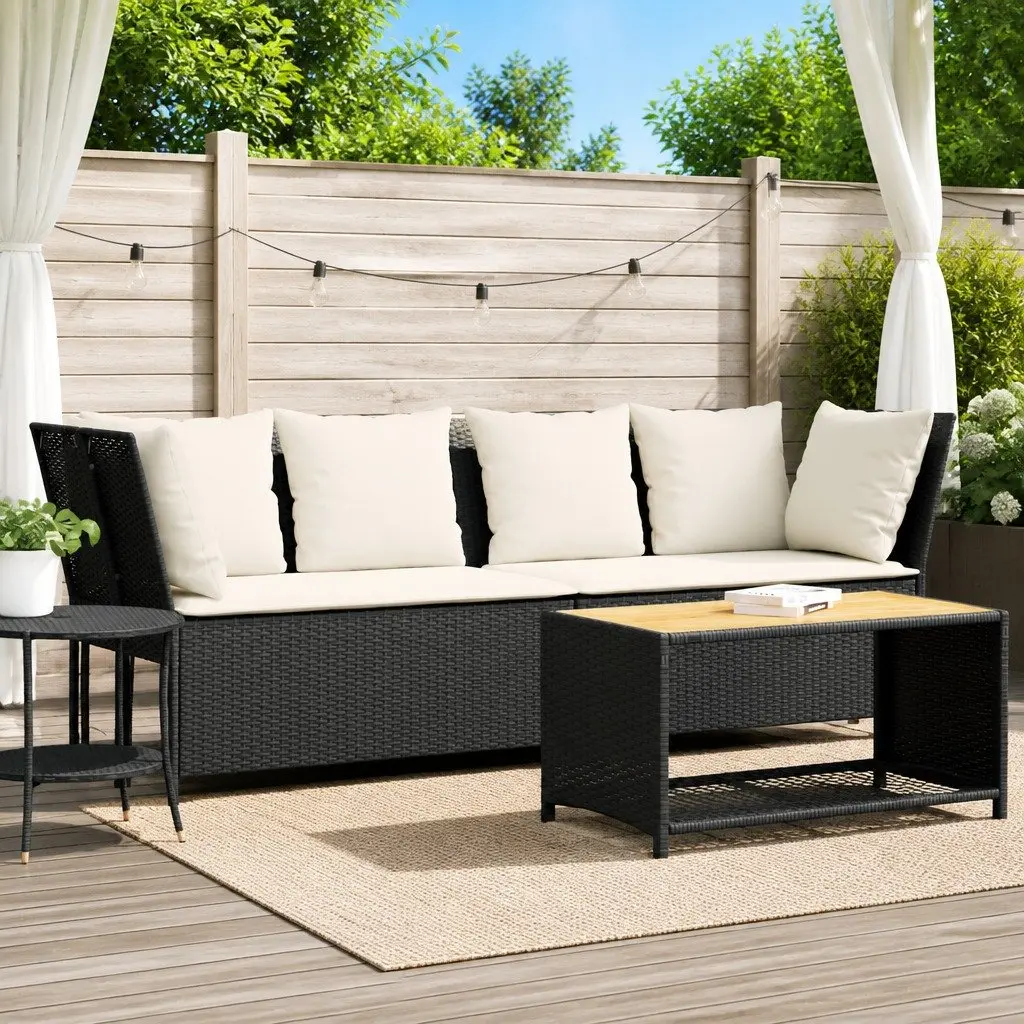 Outdoor Garden Sofa Modular Seating Black PE Rattan with Cushions