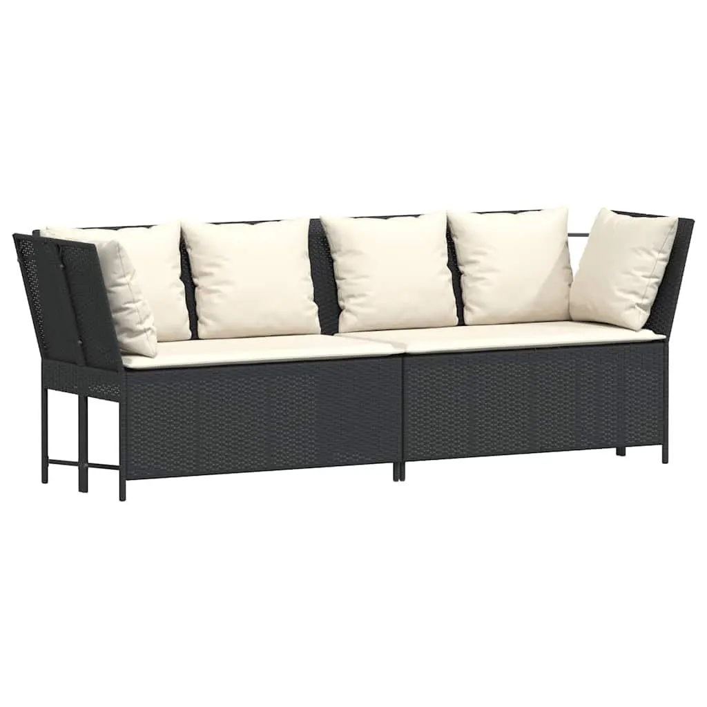 Outdoor Garden Sofa Modular Seating Black PE Rattan with Cushions