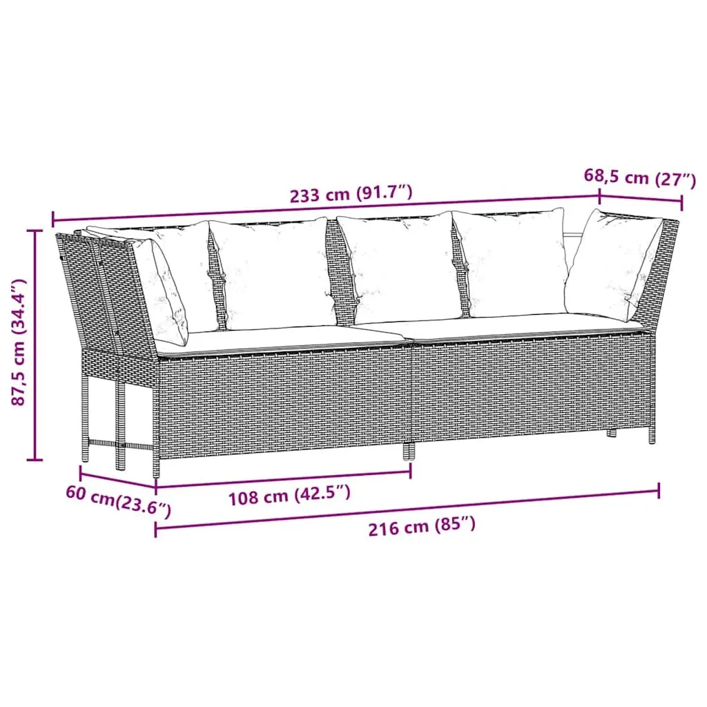 Outdoor Garden Sofa Modular Seating Black PE Rattan with Cushions