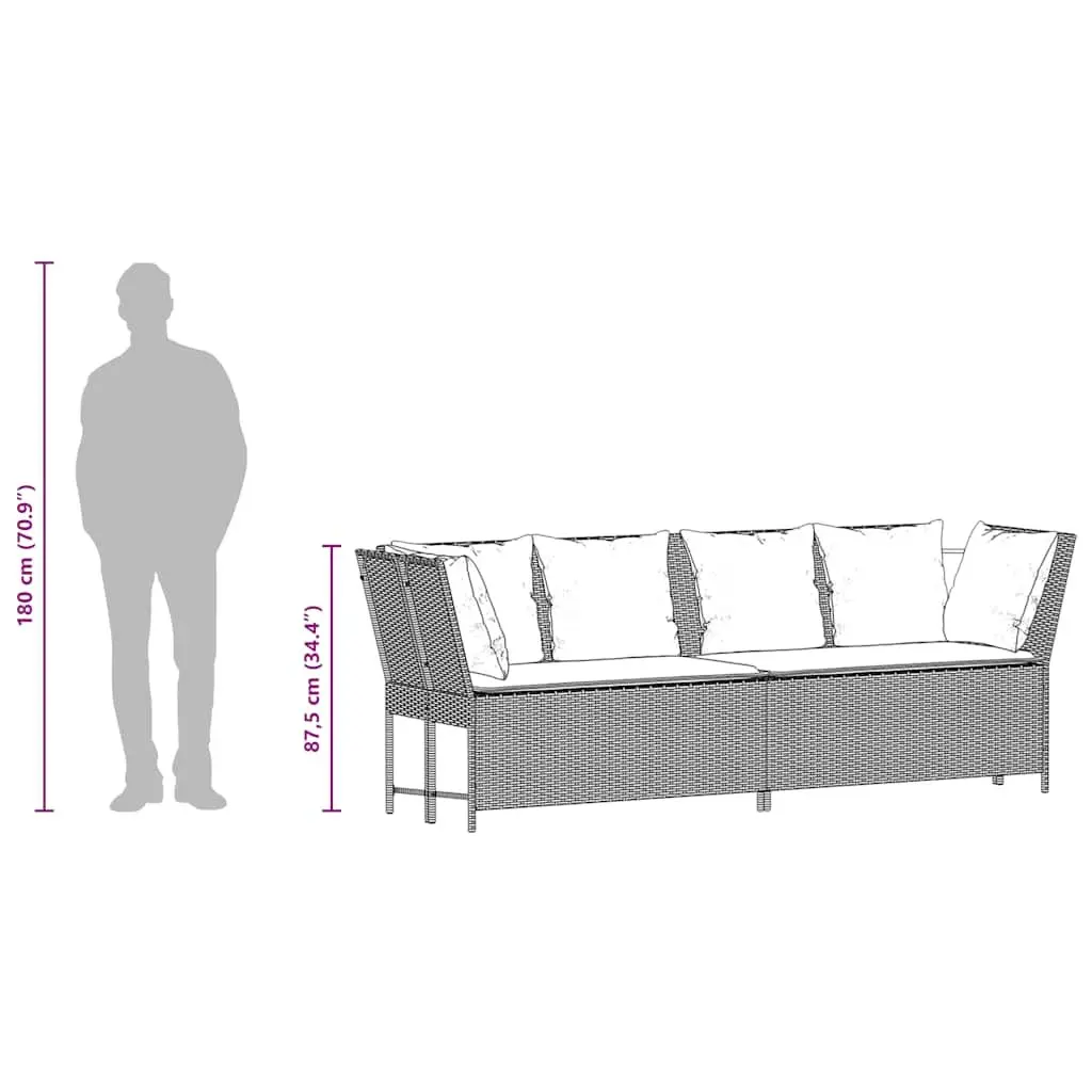 Outdoor Garden Sofa Modular Seating Black PE Rattan with Cushions