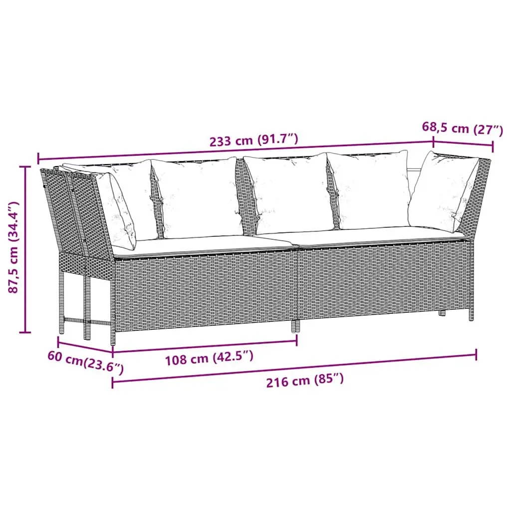 Outdoor Garden Sofa Modular Seating Brown Rattan with Cushions