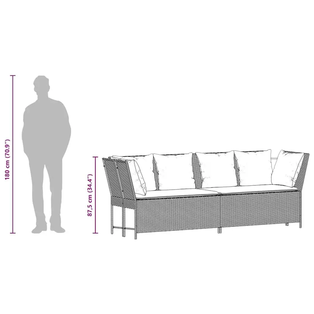 Garden Sofa Modular Outdoor Seating Grey PE Rattan with Cushions