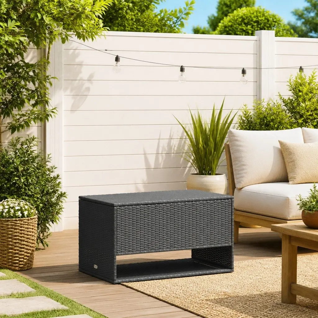 Outdoor Storage Box Cushion Organizer 100 x 55 x 55.5 cm Black PE Rattan