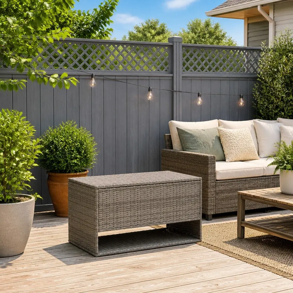 Outdoor Storage Box Grey Poly Rattan Cushion Organiser 100 x 55 x 55.5 cm