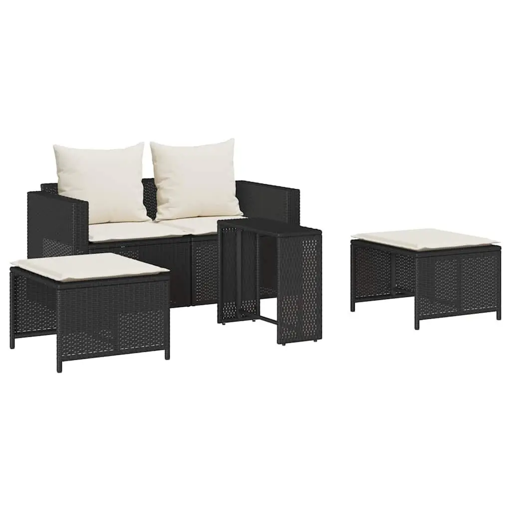Outdoor Garden Sofa Set 5 Piece Black Poly Rattan Stackable Patio Seating