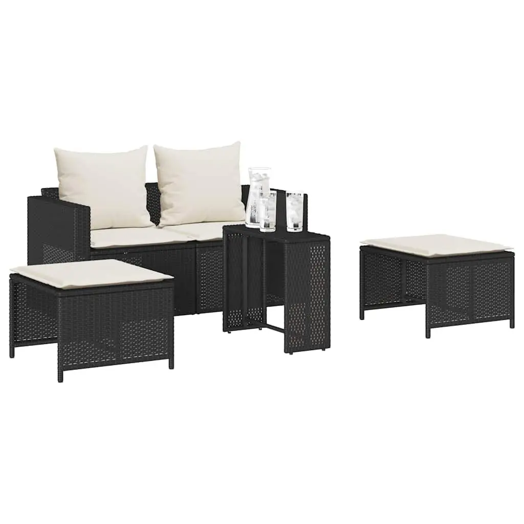 Outdoor Garden Sofa Set 5 Piece Black Poly Rattan Stackable Patio Seating