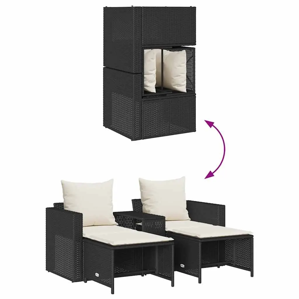 Outdoor Garden Sofa Set 5 Piece Black Poly Rattan Stackable Patio Seating
