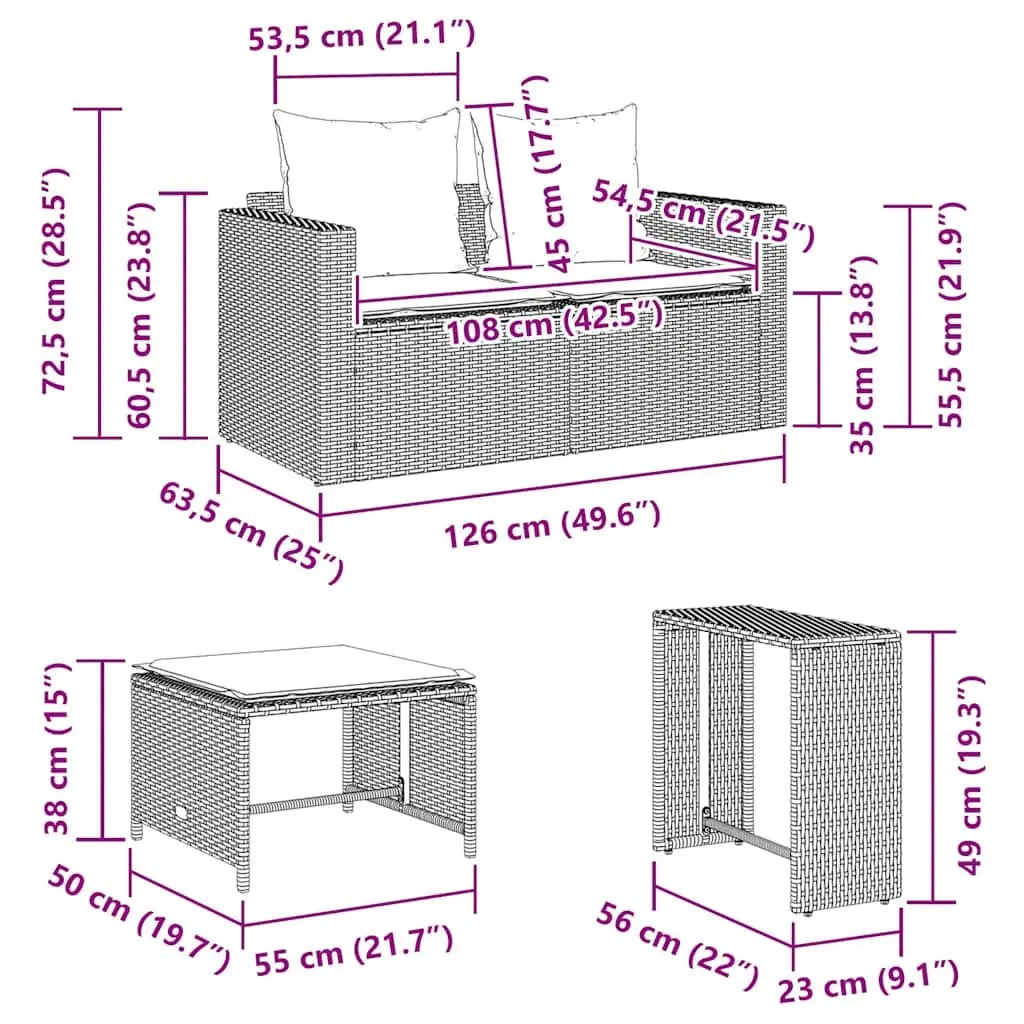 Garden Sofa Set 5 Piece Outdoor Seating Modular Stackable Grey