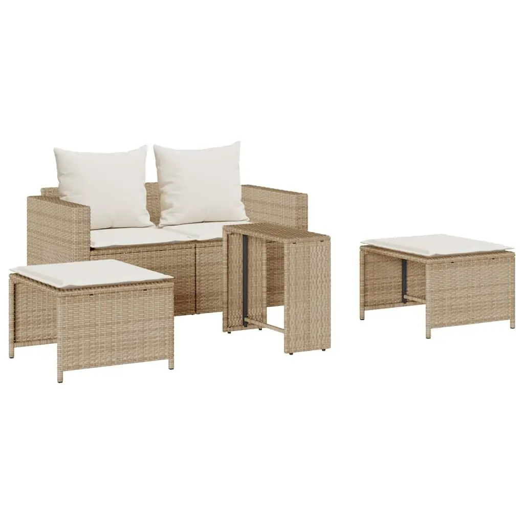 5 Piece Outdoor Sofa Set Modular Stackable Beige Poly Rattan
