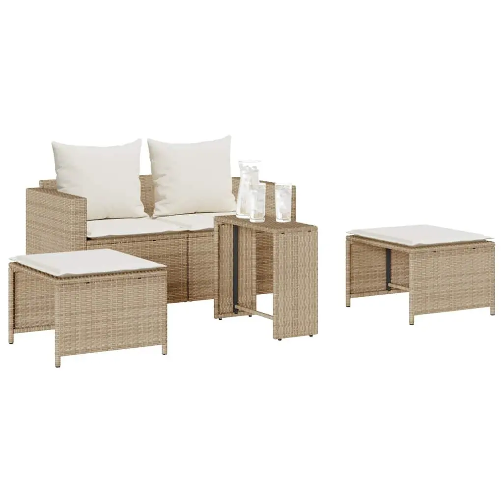 5 Piece Outdoor Sofa Set Modular Stackable Beige Poly Rattan