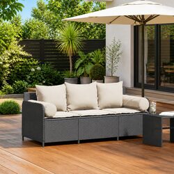 Reliable Black 3-Seater Garden Sofa with Cushions