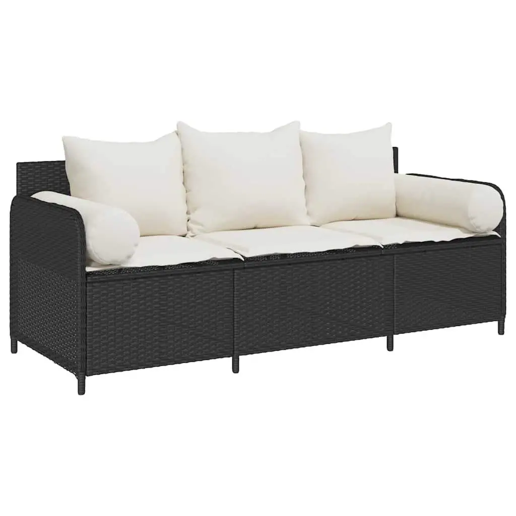 3-Seater Garden Sofa Cushioned Outdoor Black Rattan Patio Lounge Chair