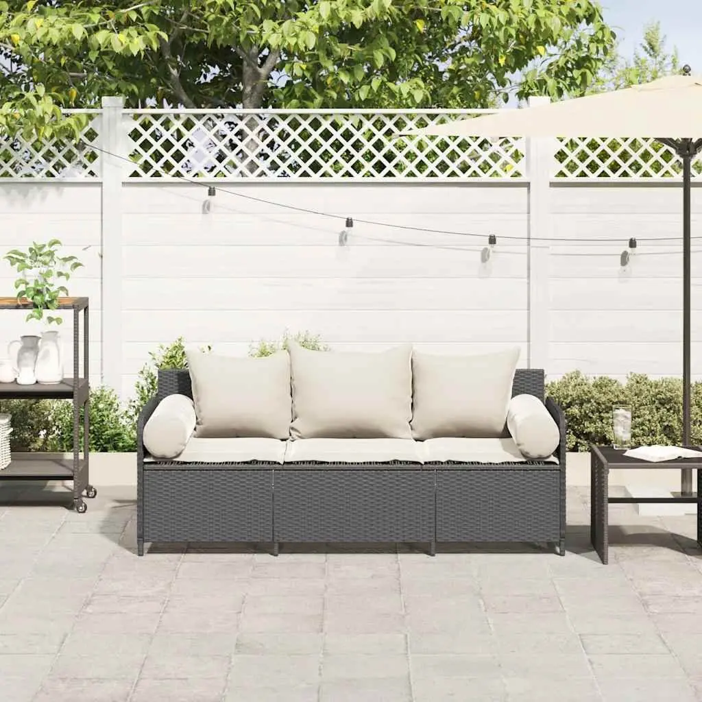3-Seater Garden Sofa Cushioned Outdoor Black Rattan Patio Lounge Chair