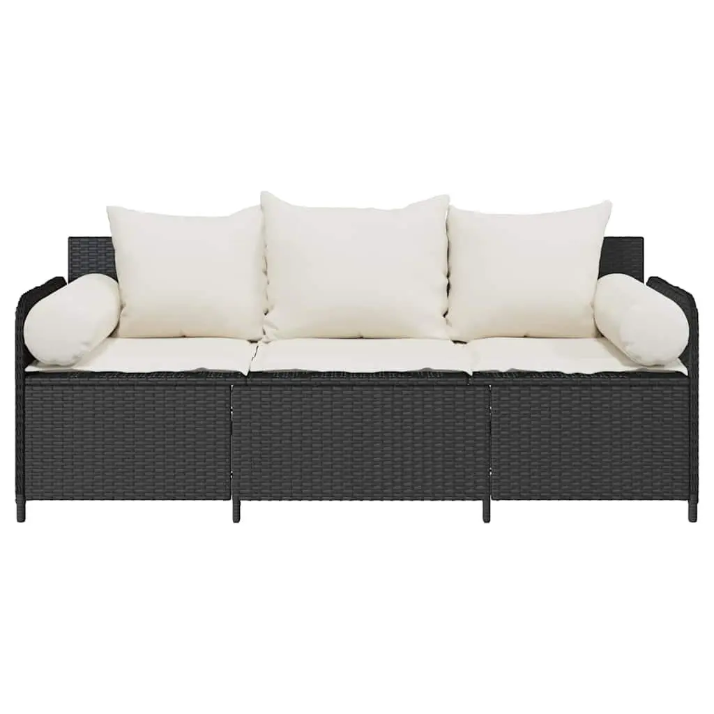 3-Seater Garden Sofa Cushioned Outdoor Black Rattan Patio Lounge Chair