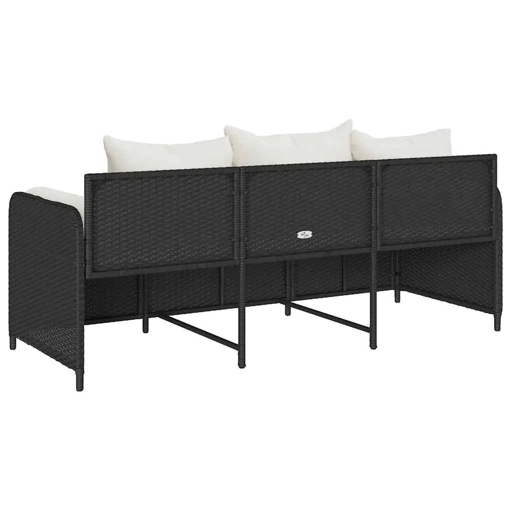 3-Seater Garden Sofa Cushioned Outdoor Black Rattan Patio Lounge Chair