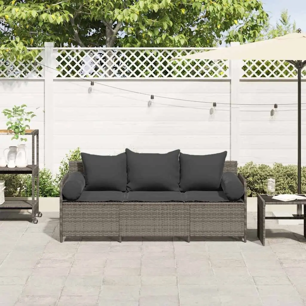 Garden Sofa 3-Seater Outdoor Couch Set with Cushions Grey Poly Rattan