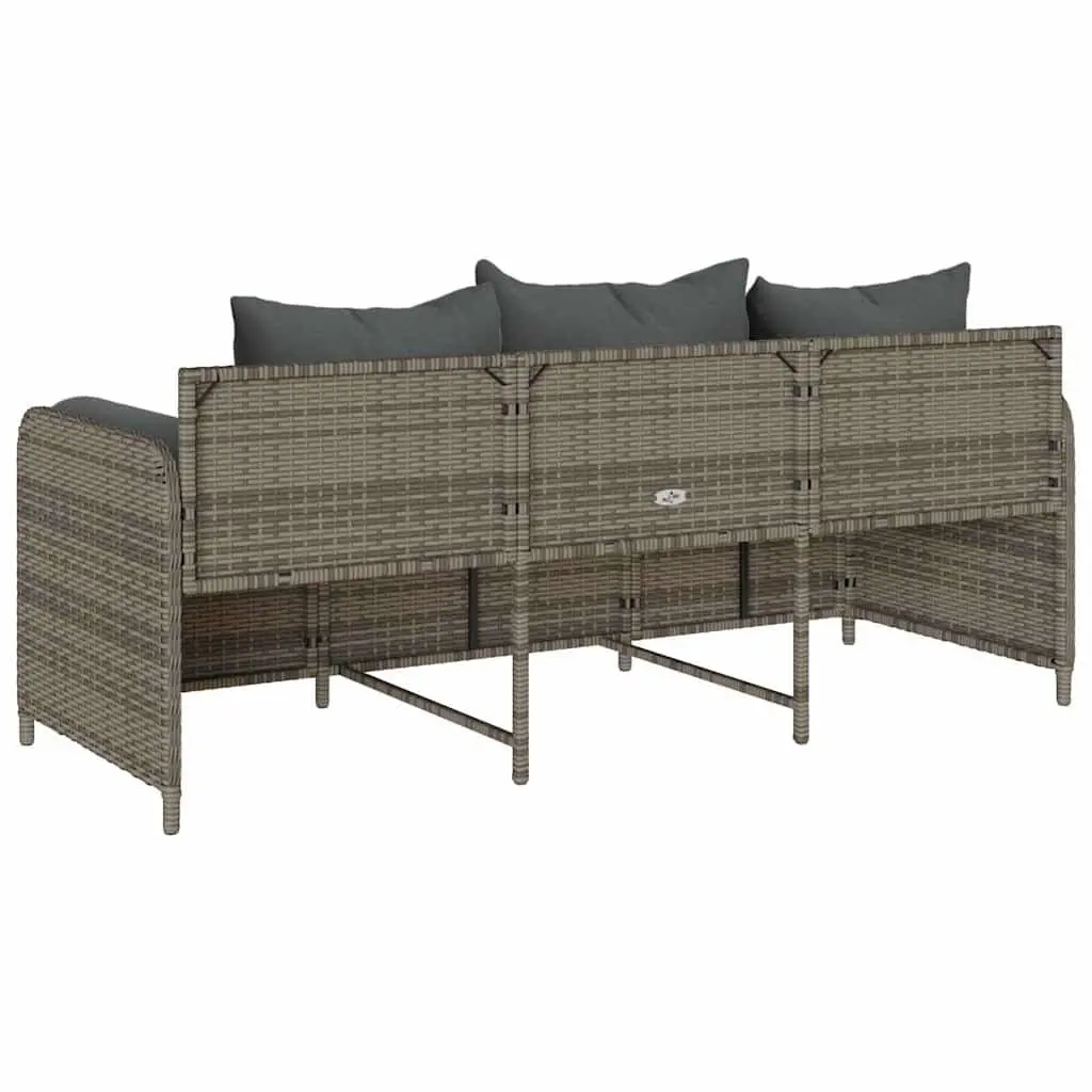 Garden Sofa 3-Seater Outdoor Couch Set with Cushions Grey Poly Rattan