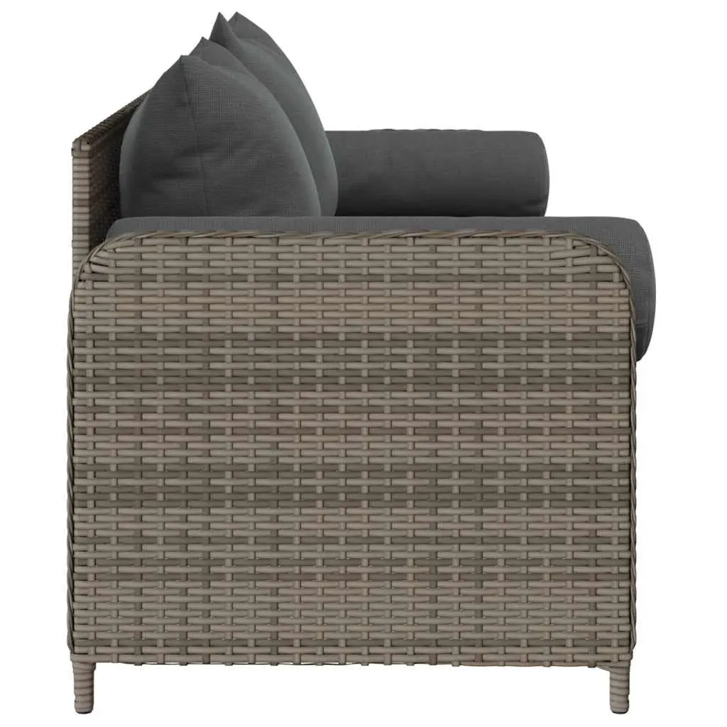 Garden Sofa 3-Seater Outdoor Couch Set with Cushions Grey Poly Rattan