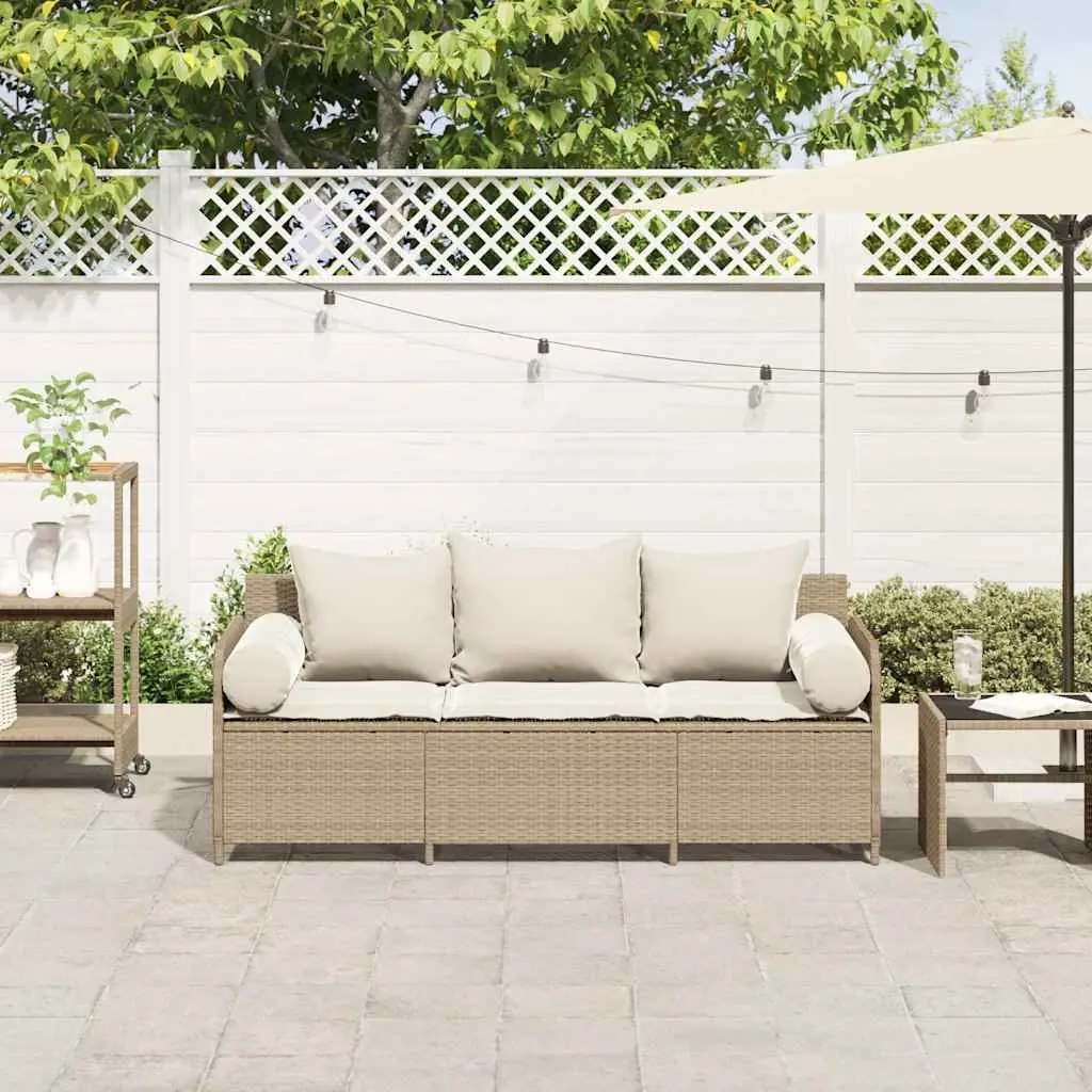 Outdoor Garden Sofa 3-Seater Cushions Poly Rattan Beige