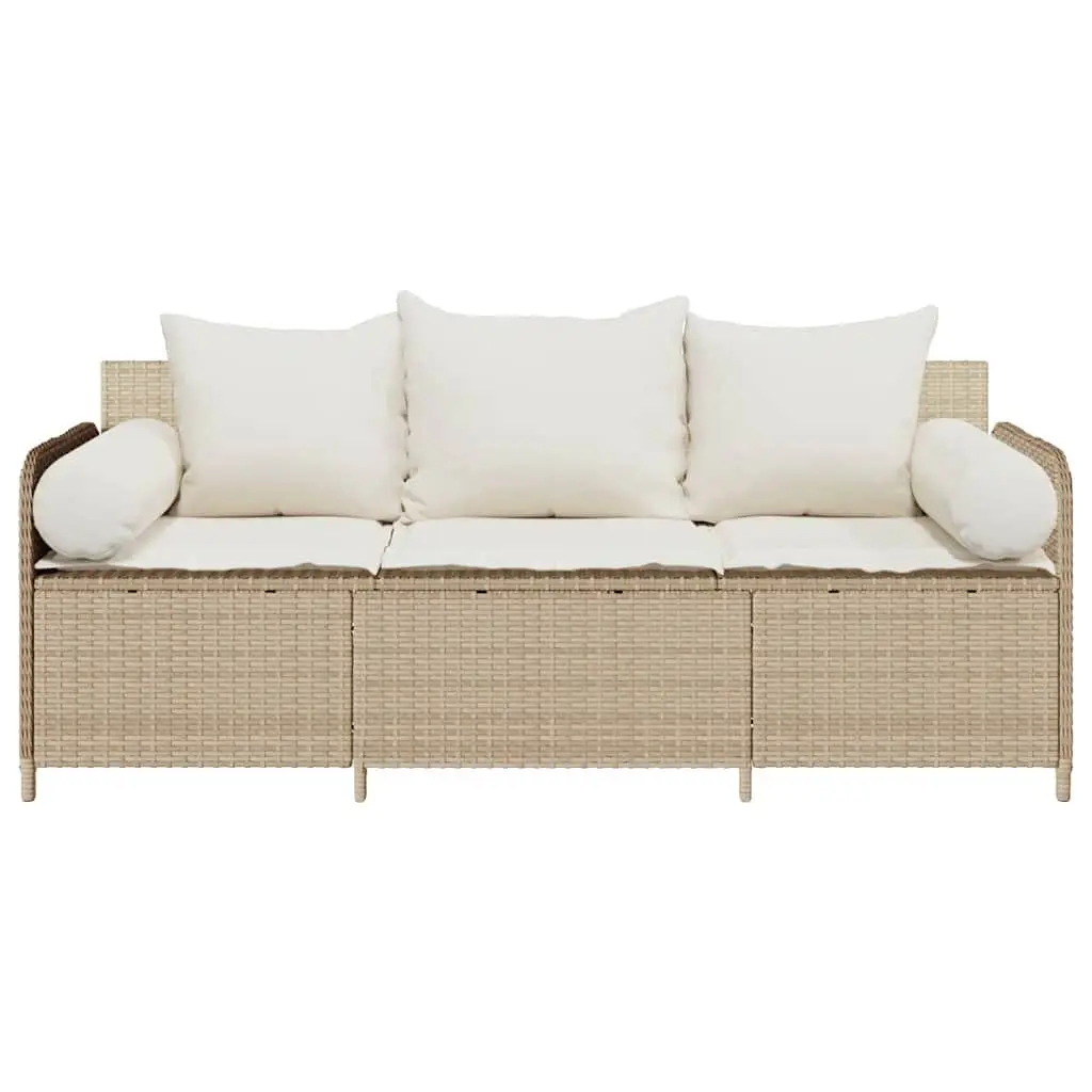 Outdoor Garden Sofa 3-Seater Cushions Poly Rattan Beige
