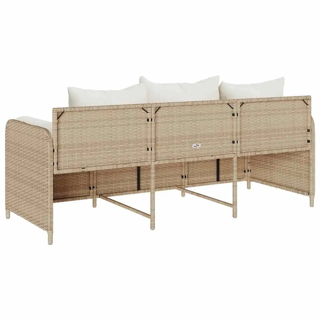 Outdoor Garden Sofa 3-Seater Cushions Poly Rattan Beige