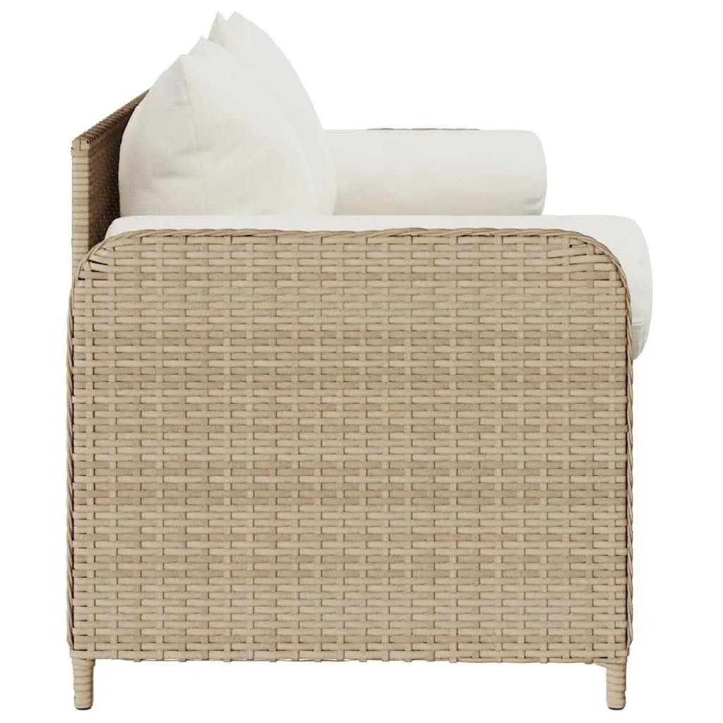 Outdoor Garden Sofa 3-Seater Cushions Poly Rattan Beige
