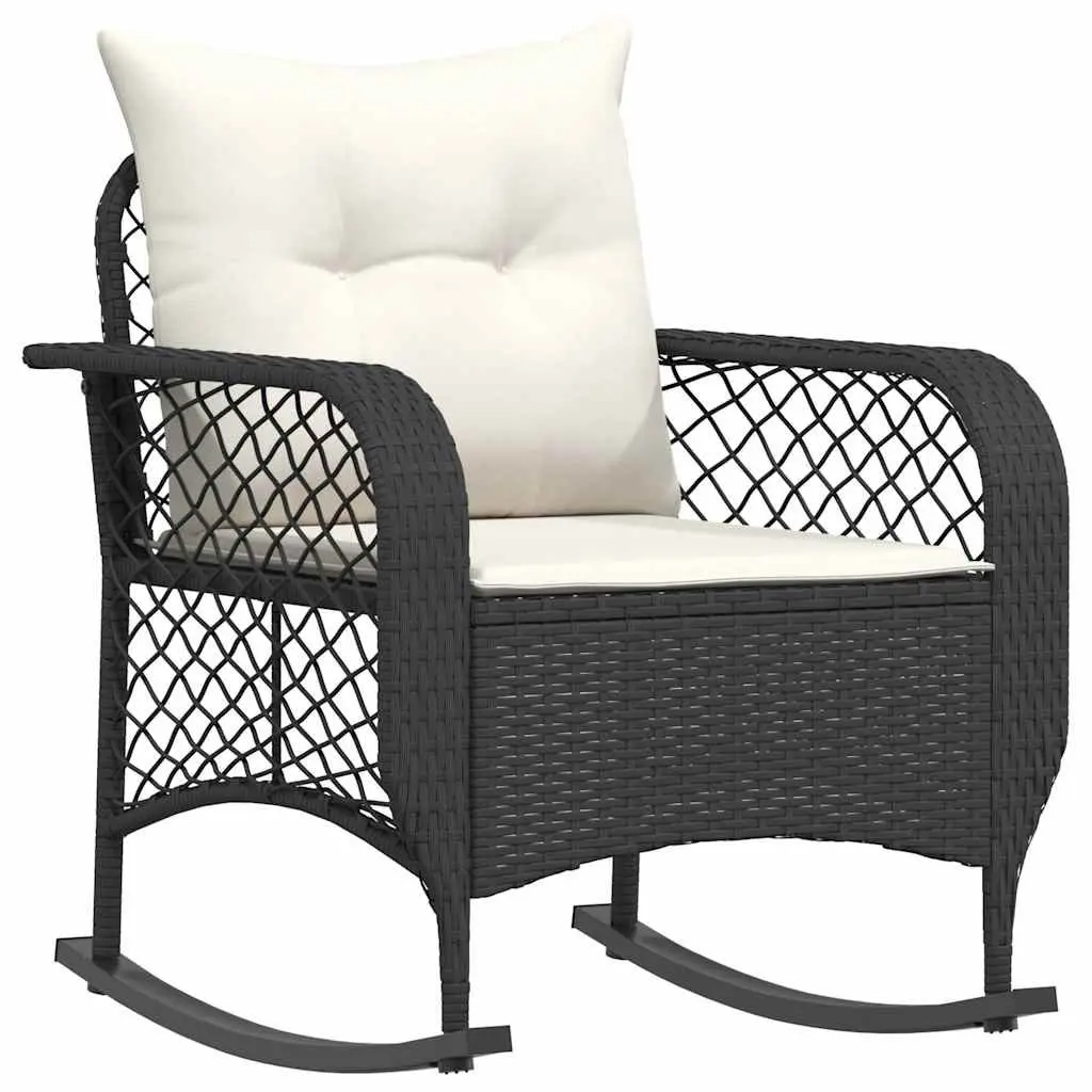 Garden Rocking Chair Outdoor Seating Black Poly Rattan with Cushions