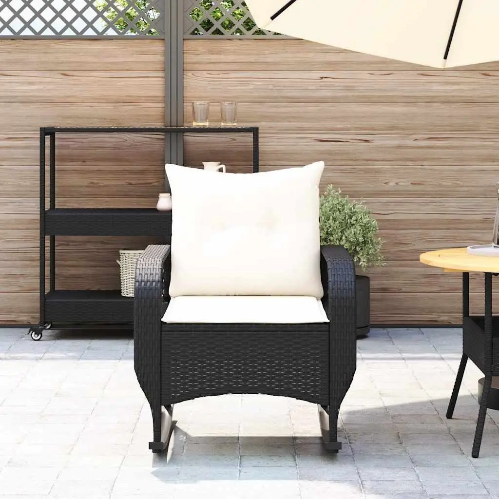 Garden Rocking Chair Outdoor Seating Black Poly Rattan with Cushions